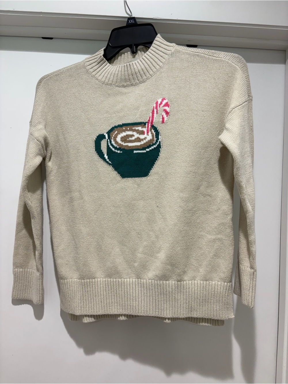 abercrombie kids Cream Sweater with Teal Coffee Cup and Pink Candy Cane